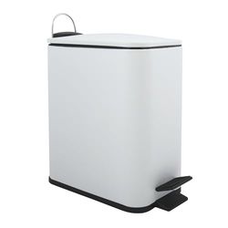 Spirella, Poubelle à pédale 5 Litres, Modèle Erik, Rectangulaire, Fermeture douce et silencieuse grâce au système slow close, Utilisation sécurisée avec des pédales antidérapantes, Blanc Mat