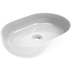 ERCOS Lavabo Ovalado de Cerámica sobre Encimera, Lavabo de Baño Blanco Brillante, sin rebosadero, Dimensiones 600x416 mm