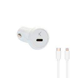 Ksix billaddare, 18W, Snabbladdning, Power Delivery + kabel Made for iPhone USB-C till Lightning, Vit