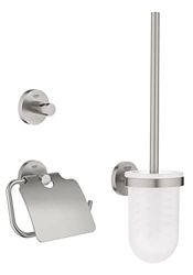 Grohe Start QuickFix - Set de accesorios 3-en-1, gris mate, Portarollos con tapa, colgador individual y set escobillero, para pegar (pegamento QuickGlue A1) o atornillar, ref. 41204DC0