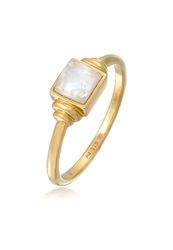 Elli Anelli Donne Onde Quadrato Vintage con Pietra di Luna in Argento Sterlino 925 Placcato Oro