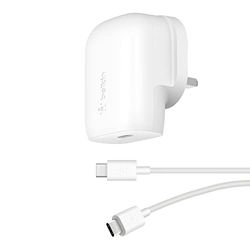 Belkin 30W USB C wall charger with PPS, Power Delivery, USB-IF certified PD 3.0, fast charger plug for iPhone 16, 15, Galaxy S24, iPad, AirPods, MacBook, Pixel, more - USB-C to C Cable included