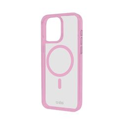 SBS Mag Frame Case - MagSafe-fodral för iPhone 16 Pro - Flexibelt och hållbart, stötsäkert och repskydd, kameraskydd, TPU-material, smal design, transparent och rosa