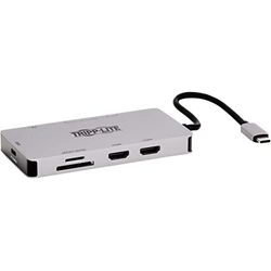 Tripp Lite Docking USB-C, doppio display - HDMI 4K 60 Hz, USB 3.2 Gen 1, Hub USB-A, GbE, scheda di memoria, ricarica PD 100W, grigio (U442-DOCK8G-GG)