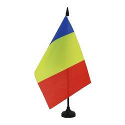 AZ FLAG - Drapeau De Table Roumanie 21x14 cm - Petit Drapeau Roumain De Bureau 100% Polyester Avec Hampe De 25cm Et Socle En Plastique Noir