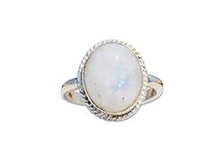 Anello di pietra di luna ovale, anello d'argento sterlina, anello di pietre preziose, anello d'argento fatto a mano (17,5)