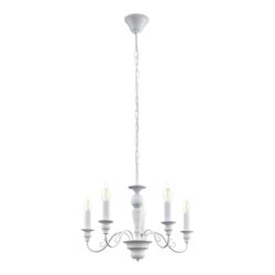 Eglo Caposile Candeeiro suspenso de lustre com 5 holofotes, estilo vintage, casa de campo, Shabby Chic, candeeiro de aço em branco para mesa de jantar, candeeiro pendente de sala com tampa E14