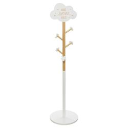 Kindergarderobe van hout, 5 haken, wolkenmotief, wit, 35 x 135,5 cm