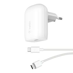 Belkin chargeur secteur USB-C 30 W avec câble USB-C vers USB-C, Power Delivery, Certification USB-If PD 3.0, chargeur rapide pour iPhone 16/iPhone 15/14, Samsung Galaxy S24, iPad, AirPods, MacBook Air