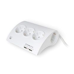 Ewent EW3935 Tomada de portas múltiplas bases 2 USB 5 Toma-corrente Europe 3680 W 250 V 16 A/1,5 M cabo de alimentação proteção térmica contra picos de tensão, 1,5 V, 3600 W, branco, 149935 55 cm 118