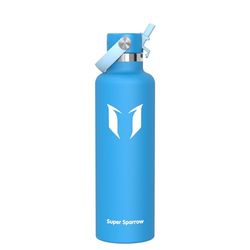 Super Sparrow Vattenflaska - 1L - Rostfritt Stål Metallflaska - Termos Standard Mun - Giftfri BPA-Fri - Perfekt Som Sportflaska