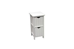 Verticale witte lade, smal, 2 laden, commode of nachtkastje van wit hout, met 2 verticaal gestreepte laden, 23 x 26 x 57 cm