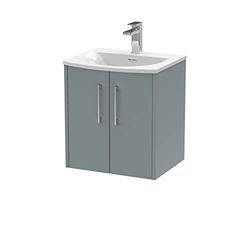 Hudson Reed JNU2321G Juno Modern Bathroom Wall Hung 2-Door Vanity with Curved Ceramic Basin, 500mm, Matt Coastal Grey
