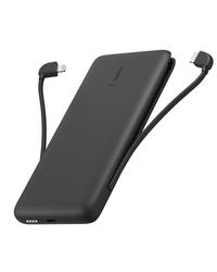 Belkin BoostCharge Plus cargador portátil batería externa 10K (10 000 mAh con cables integrados Lightning MFI y USB-C y un puerto USB-C adicional, para iPhone 16 serie y modelos anteriores), negro