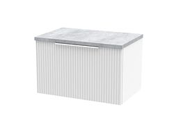Hudson Reed DFF194LBG Fluted Modern Bathroom Wall Hung 1 Drawer Vanity Unit with Bellato Grey Laminate Worktop, 600mm, Satin White