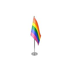 AZ FLAG - Drapeau De Table Arc-en-Ciel Prestige - Drapeau Lgbt - Gay - Rainbow De Bureau En Satin Avec Hampe De 30cm Et Socle En Métal - 22x15 cm