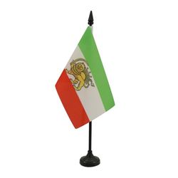 AZ FLAG - Drapeau De Table Iran Ancien - 15x10 cm - Mini Drapeau Iranien De Bureau 100% Polyester Avec Hampe De 25cm Et Socle En Plastique Noir