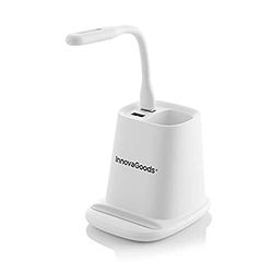 InnovaGoods® Chargeur sans Fil avec Support Organisateur et Lampe LED USB 5 en 1 Desking, Organiser Vos Affaires et créer Une atmosphère relaxante, idéal pour la Maison et Le Bureau.