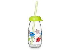 Home 7769201 Barattolo con Cannuccia Funny Kids, Decoro Gufo, Vetro, 0.25 Lt, Glass