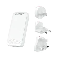 Celly, Caricabatterie Universale Da Viaggio, Ricarica Veloce con Tecnologia GaN, Presa Multipla Salvaspazio, Presa USB-C e USB-A, Adattatore Universale EU/UK/AUS/US