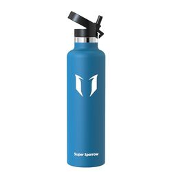 Super Sparrow Gourde Isotherme 1L - Bouteille Isotherme avec Paille - sans BPA - Gourdes Enfant INOX Bouche Standard pour Sport, Voyages, L'école, Bureau, Maison