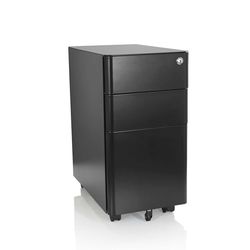 hjh OFFICE 743017 Gabinete de Archivos Móvil Color I Acero Negro, Archivador Móvil con Cerradura y 3 Cajones, Oficina, con Ruedas