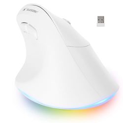 Bluestork - Ratón Ergonómico 800-2400DPI - 6 Botones LED RGB - Raton ergonomico Inalámbrico Prevención del Síndrome del Ratón - Raton inalambrico para PC/Mac/iPad - Blanco para Diertos