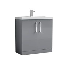 nuie ARN2205A Arno Floor Standing 2 Door Vanity Unit & Mid-Edge Ceramic Basin, 800mm, Satin Grey