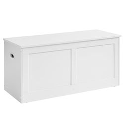 VASAGLE Coffre de Rangement, Banc de Rangement, Coffre pour Couvertures avec 2 Charnières de Sécurité, 40 x 100 x 46,5 cm, pour Entrée, Salon, Blanc Nuage LSB164W01