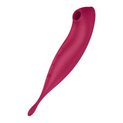 Satisfyer 'Twirling Pro Connect App', 20 cm, met app, drukgolf- en oplegvibrator, aan beide zijden te gebruiken, drukgolven en circulerende vibraties, kleur:Rood