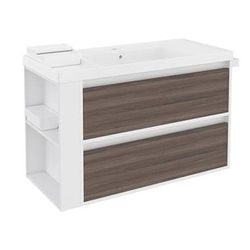 Bath + – Meuble de salle de bain avec 2 tiroirs et lavabo en résine Bsmart frêne/blanc/blanc