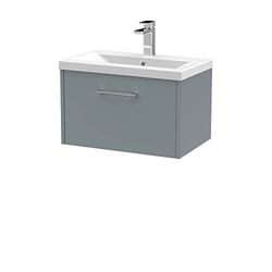 Hudson Reed JNU2322A Juno Modern Bathroom Wall Hung Single Drawer Vanity with Mid-Edge Ceramic Basin, 600mm, Matt Coastal Grey
