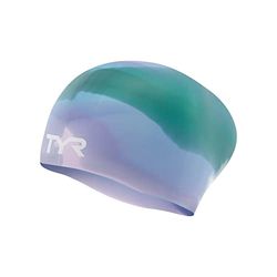 TYR Unisex Teen Youth Tie Dye Silicone Capelli Lunghi Cuffia da Nuoto, Viola/Verde