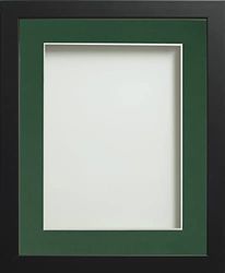 Frame Company Connolly Range Black Wooden Picture Photo Frame with Bottle Green Mount, 24x18 for pic size 18x12 *Choice of Sizes* Fitted with Perspex