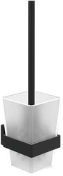 Ensemble brosse WC Villeroy & Boch Elements - Striking, porte-brosse WC pour montage mural, ensemble brosse WC avec réservoir en verre satiné, angulaire, noir mat