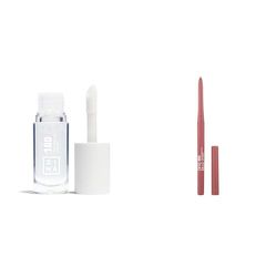 3INA MAKEUP - The Color Lip Oil 100 + The Automatic Lip Pencil 503 - Crystal Lip Gloss with 24h Hydration & Hyaluronic Acid + Nude Lip Liner Waterproof with Sharpener and Brush - Vegan - Cruelty Free