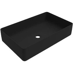 ERCOS Lavabo Rectangular de Cerámica sobre Encimera, Lavabo de Baño Color Negro Mate, Sin Rebosadero, Dimensiones 580x360 mm