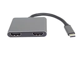 PremiumCord MST Adaptateur 4K USB-C vers 2 x HDMI, USB 3.1 Type C mâle vers 2 x HDMI Femelle, Fonctions de Miroir, USB 3.0, PD, résolution 4K, Full HD 1080p