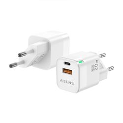 AISENS - ASCH-20W2P002-W - Caricabatterie GAN 20W, 1XUSB-C PD3.0 QC4.0, 1XUSB-A QC3.0, bianco