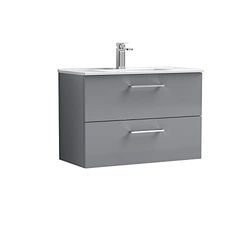 nuie ARN2226D Arno Wall Hung 2 Drawer Vanity Unit & Thin-Edge Ceramic Basin, 800mm, Satin Grey