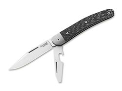 LionSteel Zakmes Jack Two CF - modern dagelijks mes met handvat van koolstofvezel - tweede lemmet met sleufschroevendraaier en flesopener