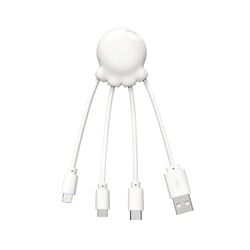 Xoopar Octopus - Câble Multi USB 4 en 1 en Forme de Pieuvre - Chargeur Universel en Plastique Recyclé - Prise USB-C, Lightning, USB-A, Micro USB pour Smartphone - Blanc