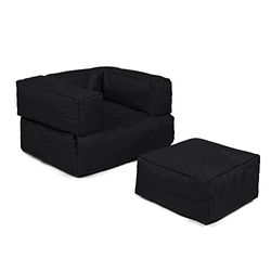 Fauteuil d'extérieur pour enfants + pouf Noir