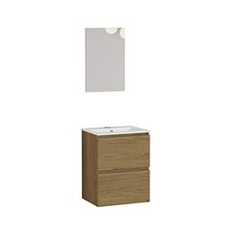 Baikal Conjunto de Mueble de Baño suspendido a la Pared con Fondo Reducido, Melamina 16. Mueble MONTADO Contemporaneo 50 Roble Vinda