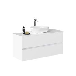 Baikal Mueble de Baño Onyx, 2 cajones, suspendido en Pared, con Lavabo cerámico. Mueble Montado, Melamina 16,Mueble F46 + Top + Lavabo 120 cm Blanco