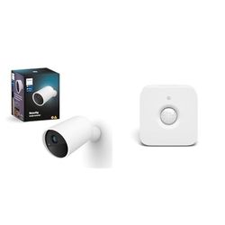 Philips Hue Secure, Telecamera di Sicurezza, HD 1080p, per Interni, Bianco + Philips Hue Sensore di Movimento, Accensione e Spegnimento Automatico Luci Smart, Bianco