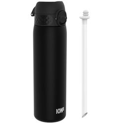 ion8 Botellas de Agua con Pajita, 500ml/18oz, a Prueba de Fugas, Fácil de Abrir, Cierre Seguro, Apta para Lavavajillas, Libre de BPA, Tapa Higiénica Abatible, Asa de Transporte, Fácil Limpieza, Negro