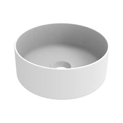 ERCOS Lavabo redondo de cerámica sobre encimera, Lavabo de baño color blanco opaco, sin rebosadero, Tamaño Diámetro 410 mm