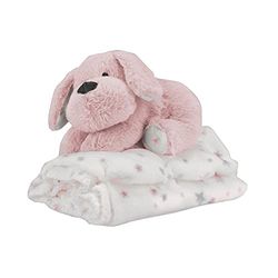 Coffret Bébé : Couverture, peluche chien rose et petite maison en carton à peindre