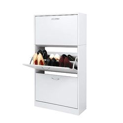 Meerveil Meuble à Chaussures à 3 abattants Armoire à Chaussures 63 x 24 x 120 cm Étagère à Chaussures Meuble à Chaussures en Bois pour Entrée, Salon, Cuisine (Blanc)